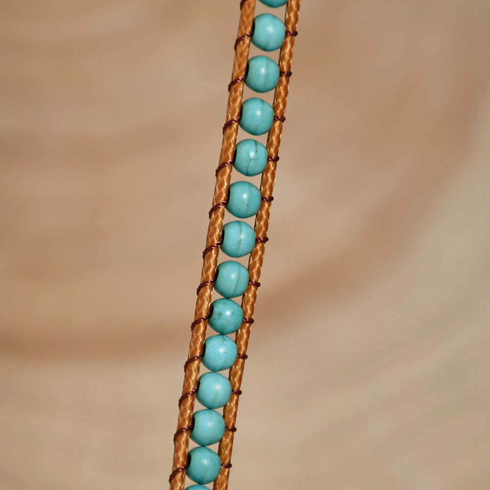 Wholesale Retro winding double-layer bracelet ethnic style turquoise bracelet couple braided bracelet
